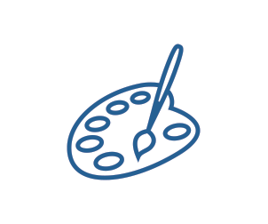 A palette of paint with a paint brush